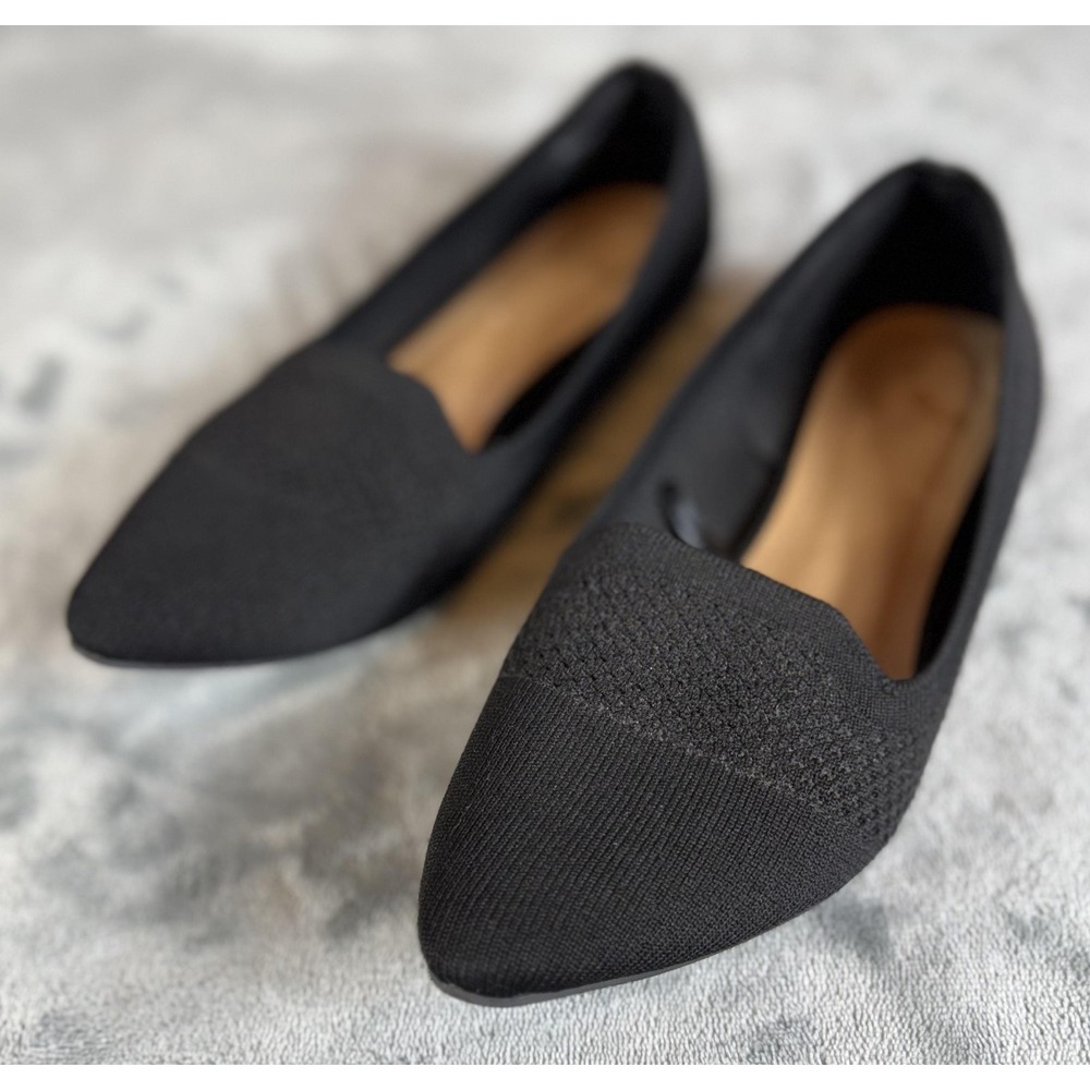 Report Jitterbug Knit Shoes Womens Size 6.5W Black Slip On Comfort Flats Casual